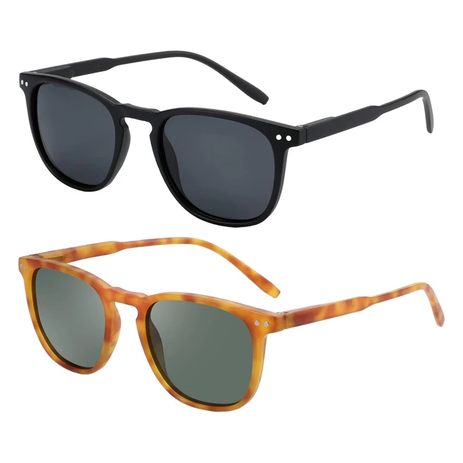 Zenottic 2 Pack Polarised Sunglasses Retro Vintage Round & Square UV400 Unisex
