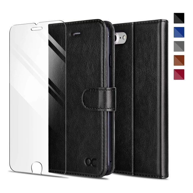 OCASE Wallet Case for iPhone SE 2022 5G - Premium PU Leather Cover with Kickstand & Card Slot - Black