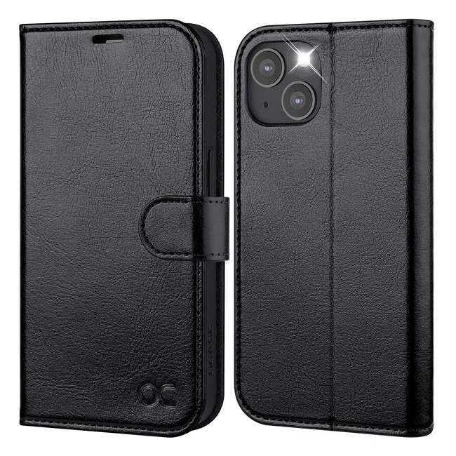 Premium PU Leather Wallet Case for iPhone 14 5G - RFID Blocking - Black