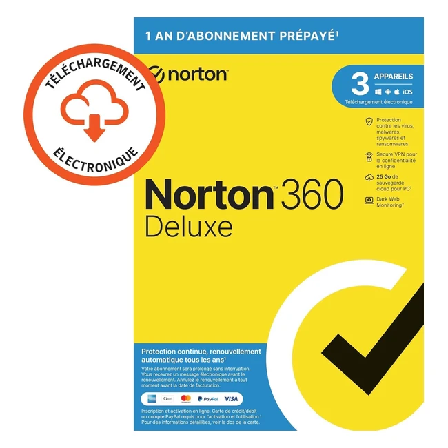 Norton 360 Deluxe 2024 - Abonnement 1 an - VPN scuris - Gestionnaire de mots