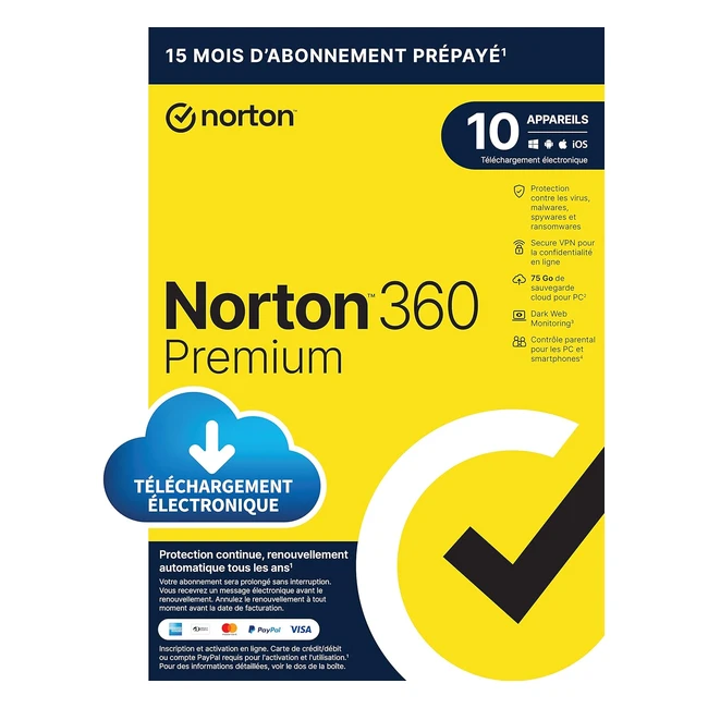 Norton 360 Premium 2024 - Scurit Maximale pour 10 Appareils - Protection Com