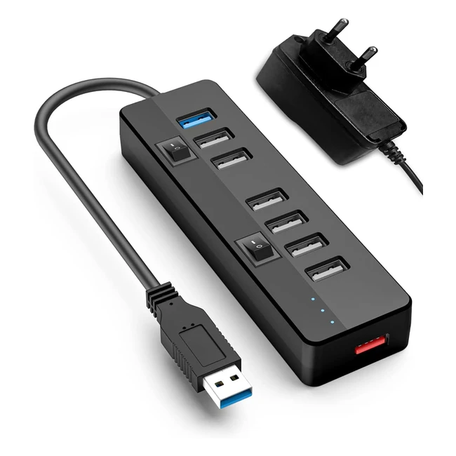 Hub USB 3.0 attivo con alimentatore 10W5V2A, 6 porte USB 2.0, ricarica rapida, splitter USB multiporta