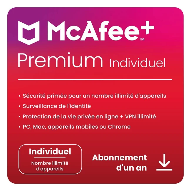 McAfee Premium 2024 - Protection Personnalise - 20 Appareils - 12 Mois