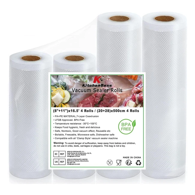 KitchenBoss Bolsas Vaco Alimentos Rollos Envasadora al Vaco 4 Rollos 20x22 2