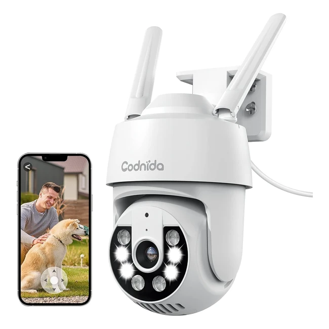 Codnida 2K Outdoor Security Camera 360 PTZ WiFi CCTV 24/7 Recording Motion Tracking PIR Human Detection