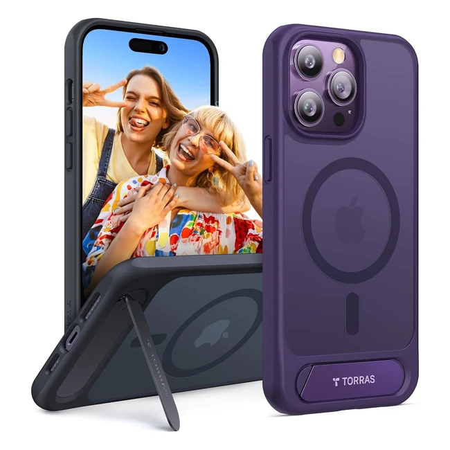 Torras Invisible Titanium Stand for iPhone 14 Pro Case - Military Shockproof - 20W Fast Charging - Slim Cover