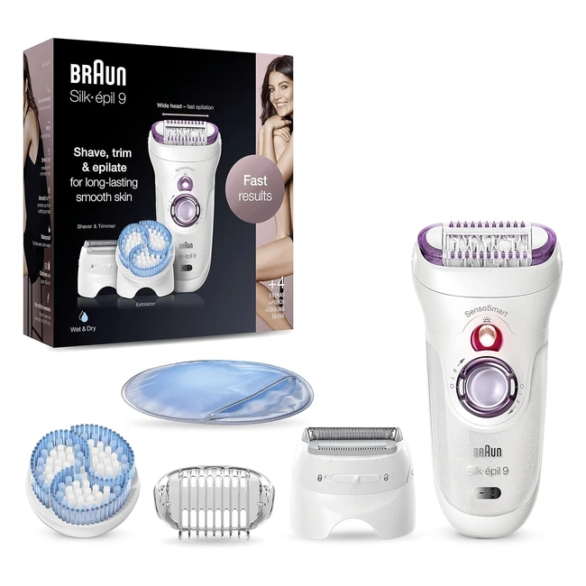 Braun Silkpil 9 Epilator for Women 9735 - Effortless Hair Removal, Smooth Skin, Cooling Glove