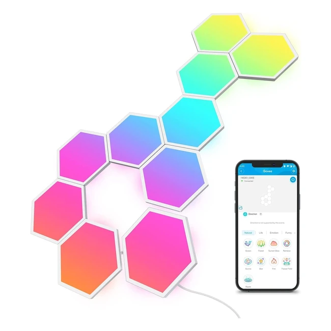 Govee Glide Hexa Light Panels - Luces LED Inteligentes - RGBIC - Alexa y Google Assistant - 10 Piezas
