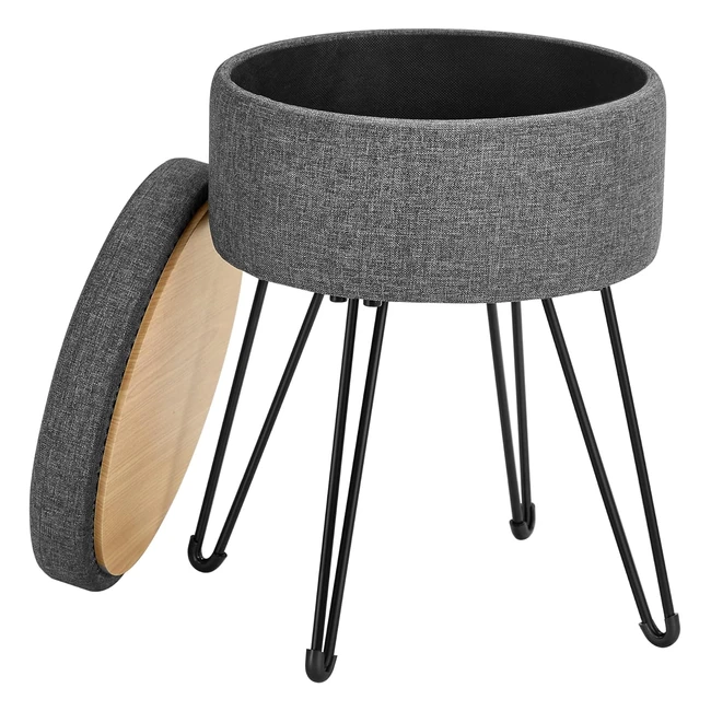 Songmics Puff Almacenaje Banco Redondo Capacidad 94L Patas Metal Asiento Acolcha