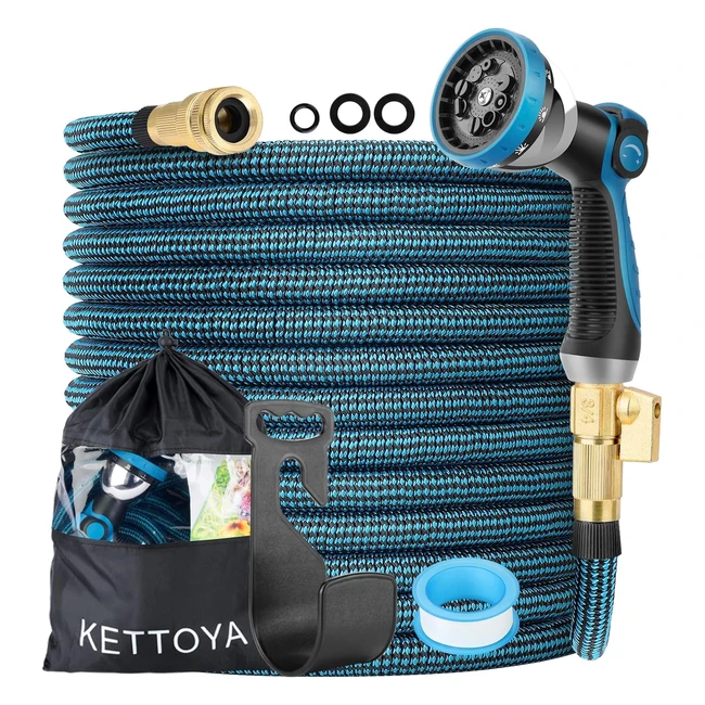 Kettoya 100ft Expandable Garden Hose - 10Pattern Spray Nozzle - Heavy Duty Hose 