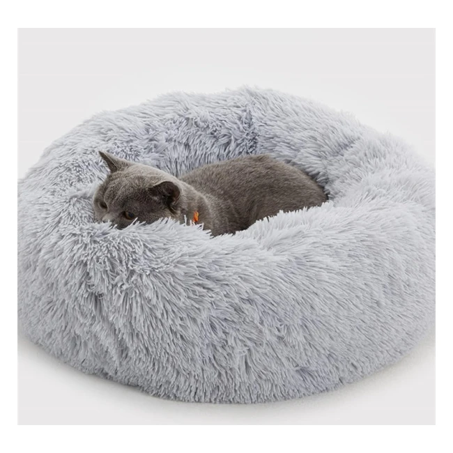 Enjamoy Plush Donut Dog Bed Calming Round Bed - Soft Fluffy Cuddler Pet Cushion - Grey 50cm