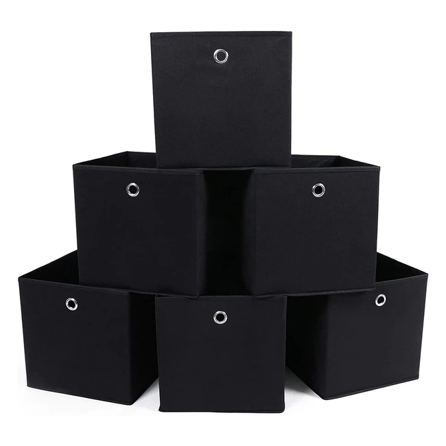 Songmics Set of 6 Foldable Storage Boxes Fabric Cubes Black RFB02H3