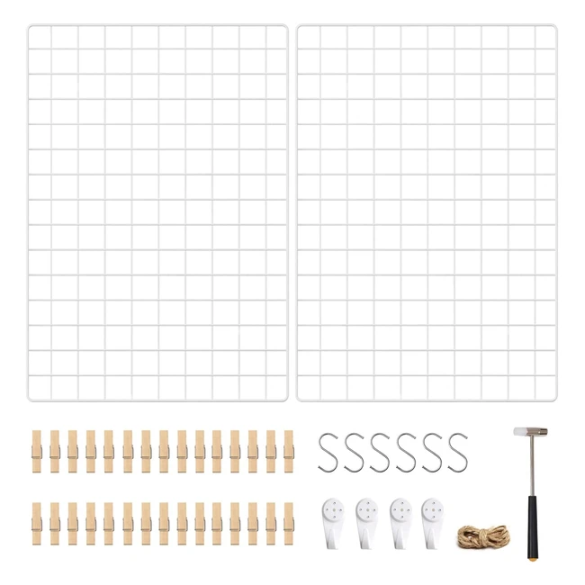 Songmics Grid Panels Set of 2 Large Photo Wall Display 65 x 45 cm Metal Mesh Wal