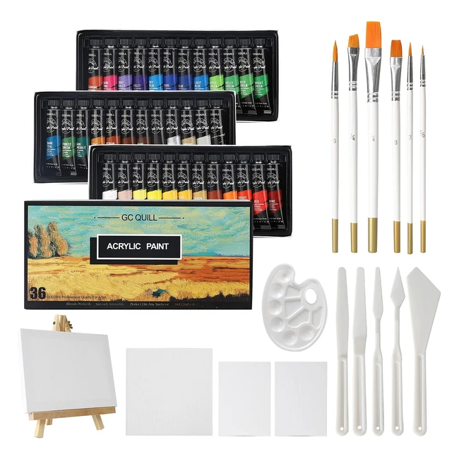 Set 36 Colori Acrilici 12ml x 36 Tubetti  6 Pennelli - Kit Completo Pittura Art