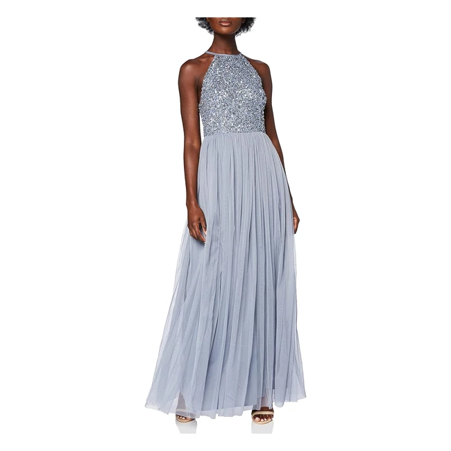 Maya Deluxe Damen Maxikleid Brautjungfer Neckholder Pailletten Verziert Abschlus