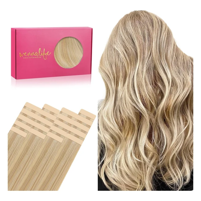 Wennalife Extension Adhesive Cheveux Naturel 20pcs 55cm 50g Blond Clair Blond Doré Accentué