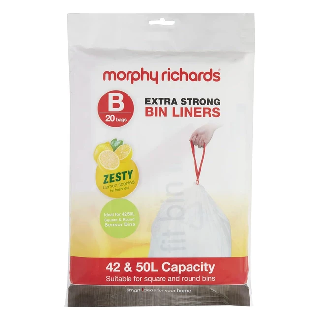 Morphy Richards 979003 4250L Lemon Scented Heavy Duty Drawstring Bin Liners 20 Pack