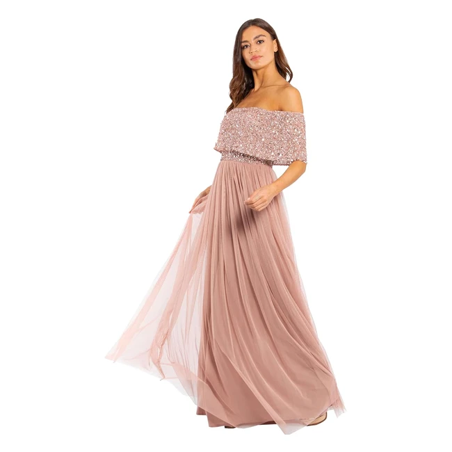 Maya Deluxe Damen Brautjungfernkleid Bardot Paillettenverzierung Abendkleid Eleg