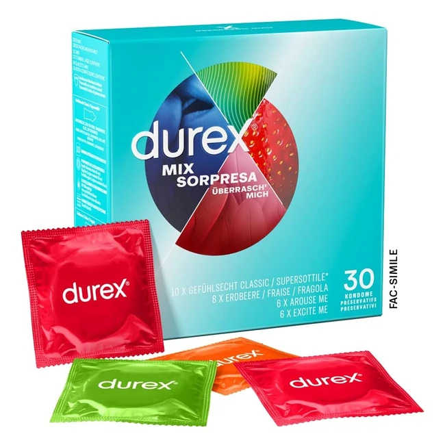 Durex Mix Sorpresa 30 Preservativi Misti - Sensibilit Fragola Nervature Ril
