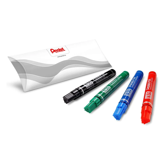 Pentel N50 - Marcatore Permanente Conica 4pz Colori Assortiti - Resistente e Ver