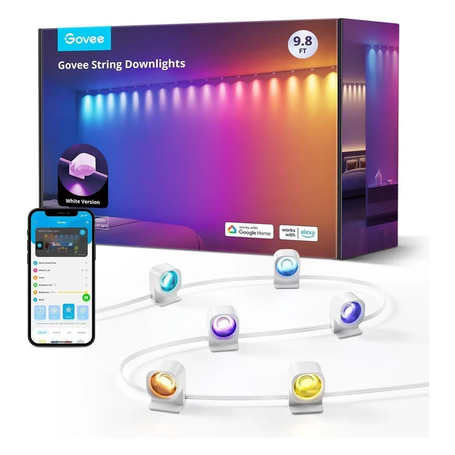 Govee Smart RGBIC Luz de Pared LED - Compatible con Alexa - 16 Millones de Colores - Música Sincronizada - Regulable - 3m - Blanco
