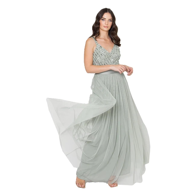 Maya Deluxe Damen Maxi Abendkleid Elegant V-Ausschnitt Tllkleid Schleife Braut