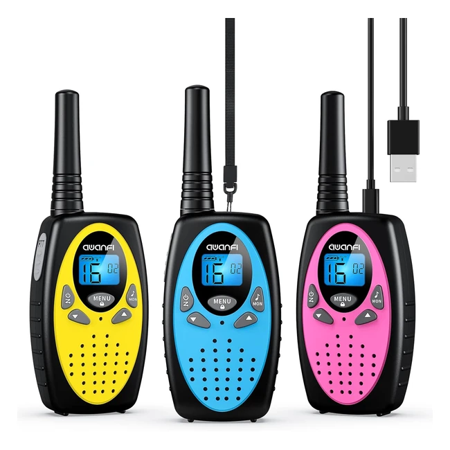 Awanfi Walkie Talkie Recargable 3 Piezas - 1200mAh Li-ion - 16 Canales - Largo A
