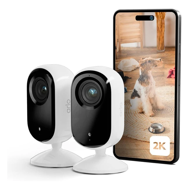 Arlo Innenüberwachungskamera Set von 2 HD-Video 2-Wege-Audio Bewegungssensor kabelgebunden ideal als Babyphone Haustierkamera Heimüberwachung Arlo Secure Plan Testzeitraum Weiß