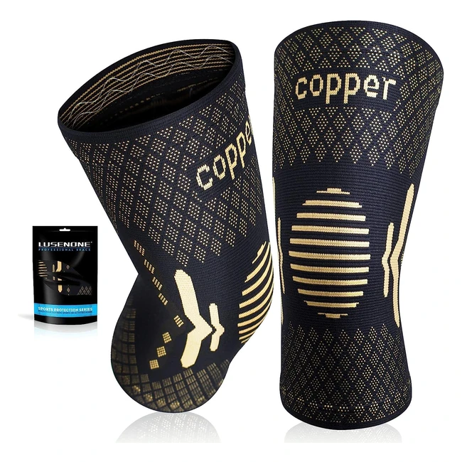 Copper Knee Support 2 Pack - Best Brace for Arthritis Pain Relief Running Sports
