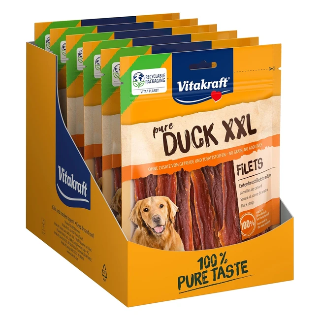 Vitakraft Entenbrustfiletstreifen XXL Hundesnack mit magerem Entenfleisch in wiederverschließbarer XXL-Tüte - ohne Zucker und Getreide 6 x 250 g