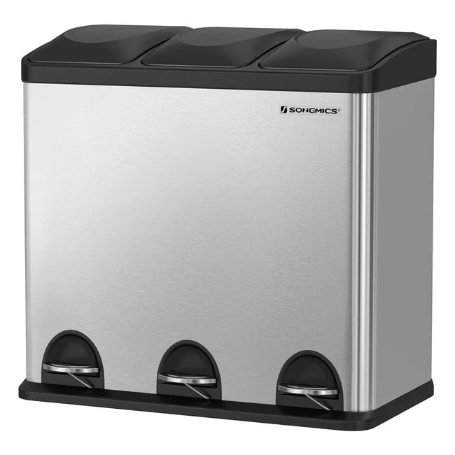 Poubelle de Cuisine 54L Songmics avec 3 Compartiments et 6 Autocollants - LTB54L
