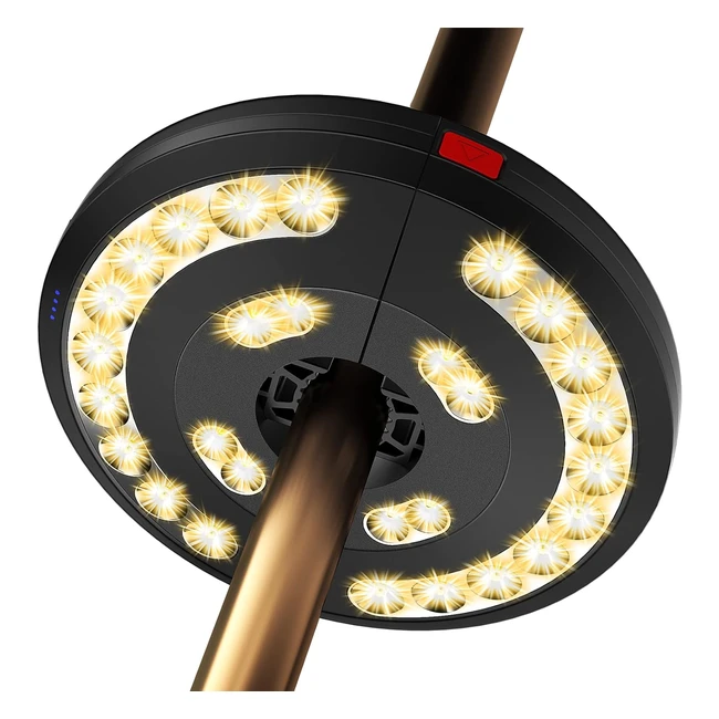 LED Patio Umbrella Lights USB Rechargeable - 3 Brightness Levels - Easy Installation
