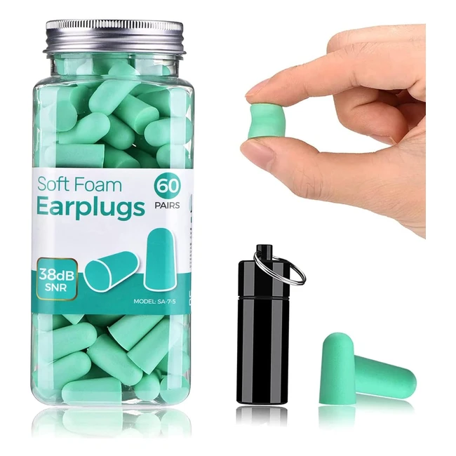 Ultra Soft Foam Earplugs 38dB SNR 60 Pair Mint Green - Snoring Studying Travel M