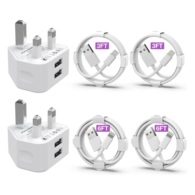 iPhone Charger MFi Certified 2Pack Dual USB Wall Plug Adapter UK 24A Mains Charg