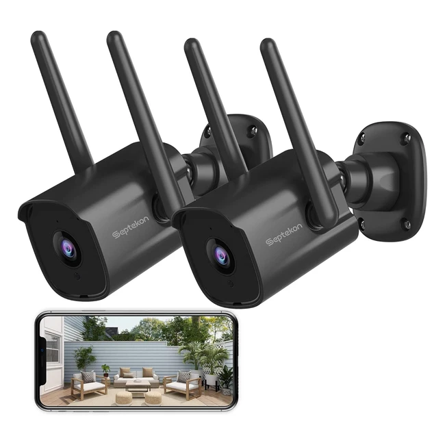 Septekon Security Camera Outdoor CCTV Wireless 2 Pack 2K AI Motion Detection