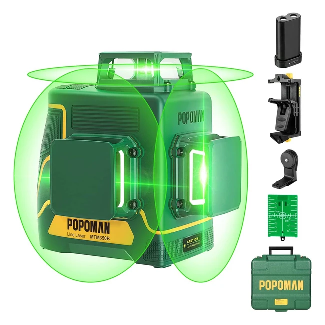 Popoman Niveau Laser Vert 45m 3x360 Professionnel Autonivelant 3D