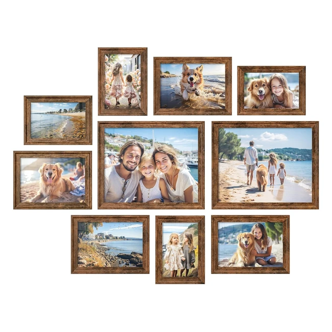 Songmics Bilderrahmen 10er Set - Vintagebraun - 16 Passepartouts - Fotorahmen - MDF Glas - RPF049X01