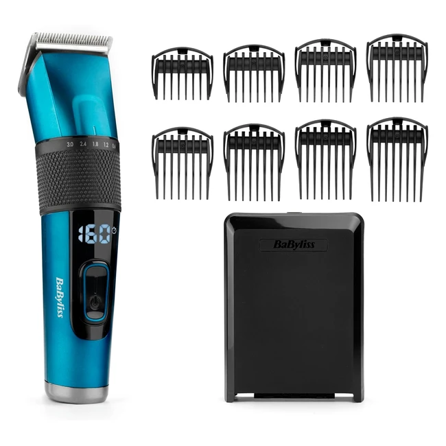 Babyliss Japanese Steel Digital Hair Clipper Lithium Cordless/Corded 45 Cutting Lengths LED Screen Blue