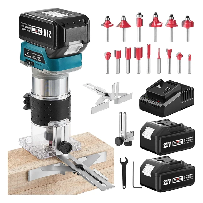 Fresadora de Madera a Batería 21V Compacta con 2pcs 4Ah - Carpintería Eléctrica