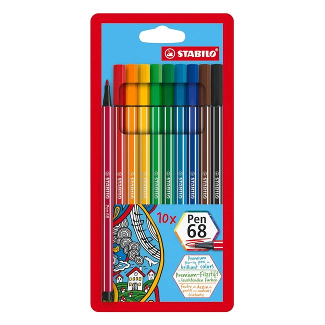 Premium Filzstift Stabilo Pen 68 10er Pack Bunte Farben