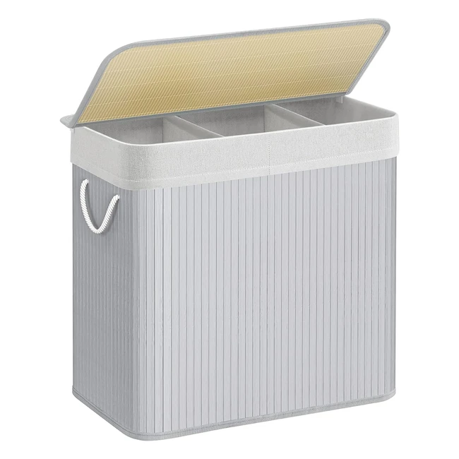 Songmics Wäschekorb 3 Fächer 150 L Wäschesammler mit Deckel Bambus LCB091G01