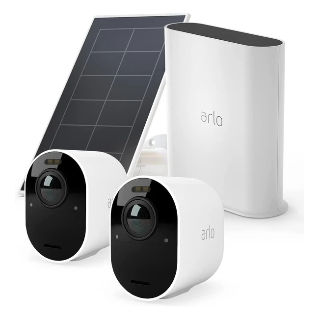 Arlo Ultra2 Überwachungskamera Außen & Gratis Solarpanel 2er Set Weiß - Testzeitraum für Arlo Secure Plan