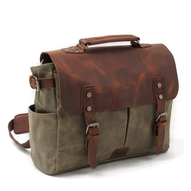 Bolso Messenger Kereith Vintage Canvas Cuero Real 15 MacBook Pro 14 Maletn Hom