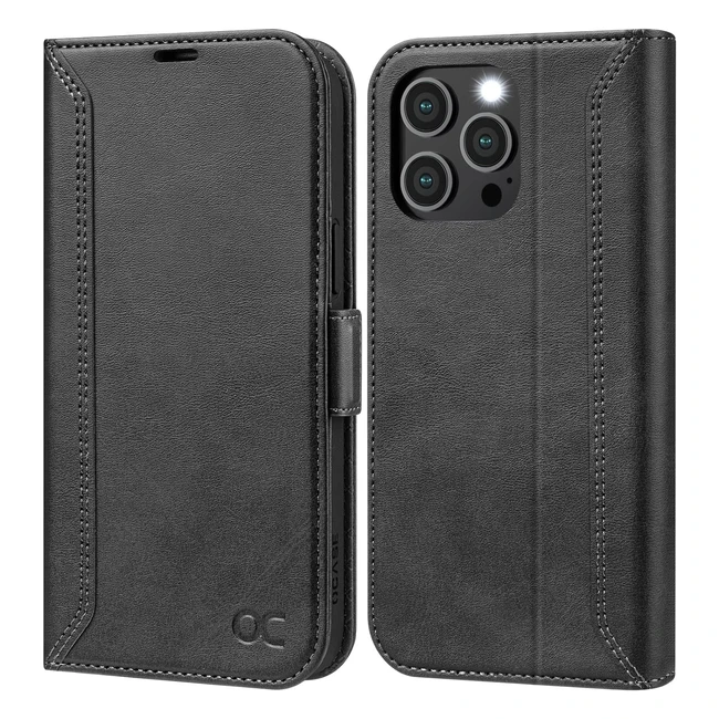 OCASE iPhone 14 Pro Wallet Case PU Leather RFID Kickstand 5G Graphite Black
