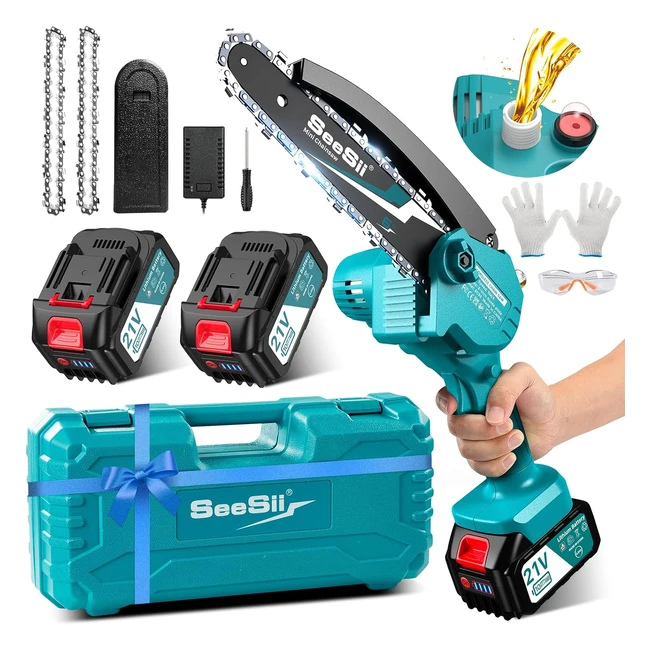 Seesii 4000mAh Mini Chainsaw Cordless 6 Inch Battery Chainsaw - Efficient Wood S