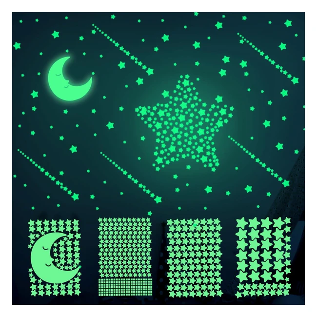 Pegatinas luminosas Luna Estrellas 1030 piezas para nios - Verde