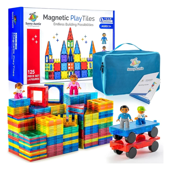 Sunny Auntie Magnetic Tiles 125 Pcs - STEM Toy for Boys  Girls - Educational Co
