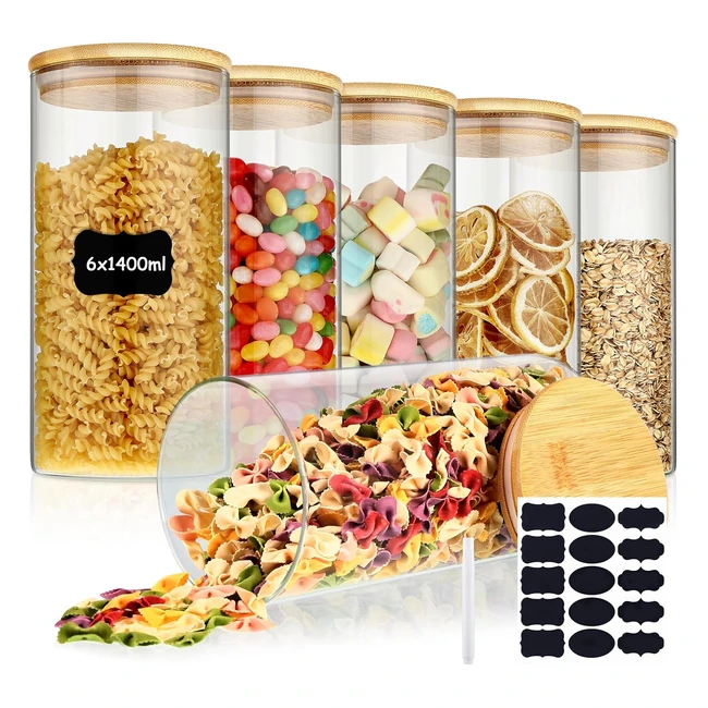 Juego de 6 Tarros de Cristal 14L - Gowkeey - Almacenaje de Cocina - Hermticos