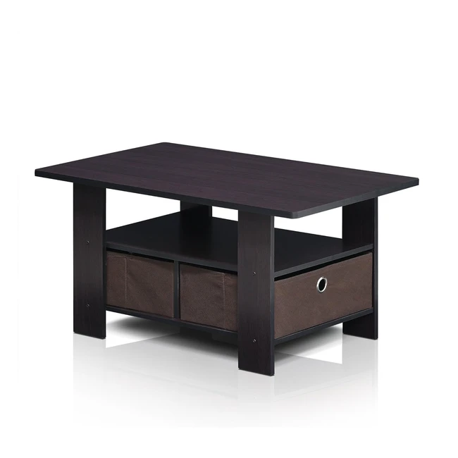 Mesa de Caf Furinno Andrey - Compacta y Estilizada - Nogal Oscuro - 48 x 80 cm
