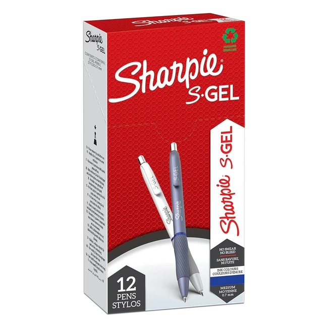 Sharpie Sgel Gel Pens Medium Point 07mm Frost Blue White Pearl Barrels Blue Ink 12 Count - Bold Colors, No Smear, No Bleed